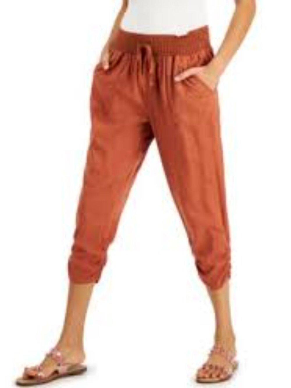 Rewash Juniors' Ruched-Hem Jogger Pants in Rust New With Tags Size Large